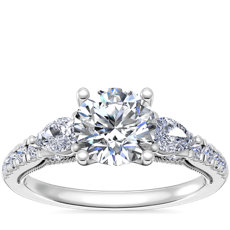 NEW Lace Bridge Three Stone and Pave Diamond Engagement Ring​ in 14k White Gold (1/2 ct. t.w)
